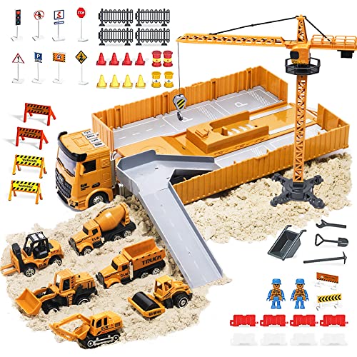 OR OR TU Construction Truck Car Toys for Kids Boys Engineering Vehicle Set Excavator Trucks,Crane Tower,Cement Truck,Dumper Early Educational Birthday for 3 4 5 6 7+ Years Children