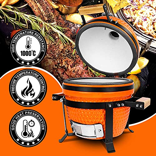 London Sunshine 13 inch Ceramic Kamado Charcoal BBQ Grill - Orange