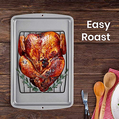 Roasting Rack for Roasting Pan,Baking Rack for Cooking, Roasting, Cooling and Grilling,V Shape Non-Stick Wire Rack,10×8" Black