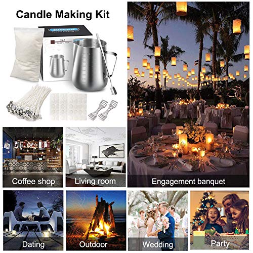 Candle Making Kit Supplies, DIY Candles Craft Tools, Soy Wax Making Kit Including Candle Make Pouring Pot, Candle Wicks, Candle Wicks Sticker, 3-Hole Candle Wicks Holder, Natural Soy Wax and Spoon