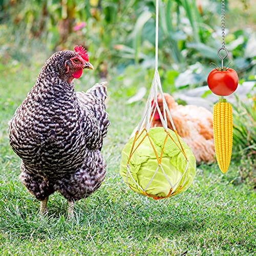 Gejoy 6 Pieces Chicken Toys Set Chicken Bird Xylophone Toy Wood Stand Hen Mirror Toy Coop Swing Chicken Veggies Skewer Fruit Holder, Vegetable Hanging Feeder Chicken Chewing Foraging Toys for Chicken