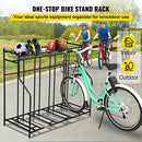 VEVOR Bike Stand Rack, 4 Bicycle Floor Bike Rack, Widths Adjustable Metal Bike Stand Storage w/Basket, Hooks, in/Outdoor Freestanding Bike and Sports Storage Station for Mountain, Hybrid, Kids Bikes