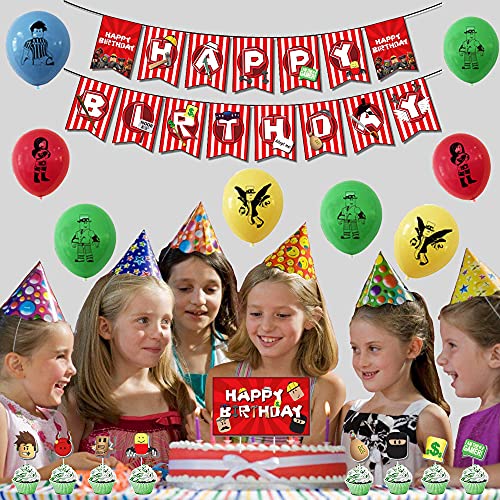 Roblox Birthday Party Supplies, Ro-blox Theme Party Decorations Set, Include Balloons, Happy Birthday Banner, Cake Topper, roblox Virtual World Party Decorations for Boys Birthday