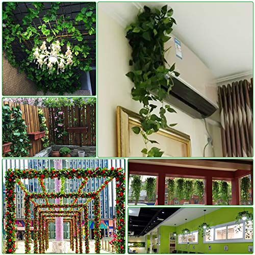 84 Ft 12 Pack Artificial Ivy Leaf, MerryNine Hanging Vines Fake Ivy Leaves Plants Fake Foliage Flowers Fake Greenery Decor for Home Kitchen Garden Office Wedding Wall Party Decoration(Ivy Leaf)