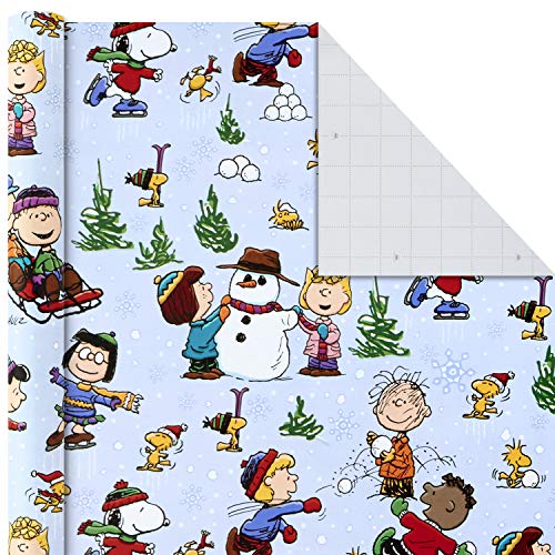 Hallmark Christmas Peanuts Wrapping Paper with Cut Lines on Reverse (Pack of 3, 105 sq. ft. TTL) Snoopy, Charlie Brown, Woodstock (5JXW1036)