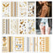 12 Sheets 150+ Designs Flash Temporary Tattoos Metallic For Women, Girl Golden Silver Tattoo Sticker, Fake Tattoos Waterproof Removable Gold Silver Fake Temporary Tattoo Paper Body Art Sticker