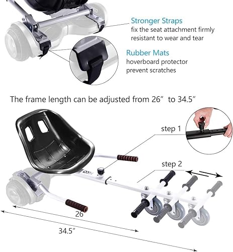 KKA Hoverboard seat Attachment for 6.5”-10” Hoverboard, go Kart Conversion kit, Accessory for self Balancing Scooter, Transform Your Hoverboard into a go cart (White)