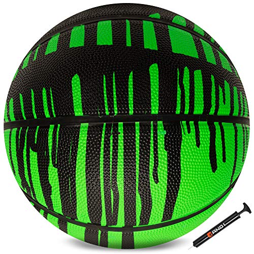 AND1 Rubber Basketball & Pump (Drip Collection)- Official Size 7 (29.5”) Streetball, Made for Indoor and Outdoor Basketball Games (Green/Black)