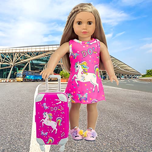 ZQDOLL American 18 Inch Girl Doll Clothes and Accessories Travel Luggage Play Set for 18 Inch Doll, Including 18 Inch Doll Clothes Travel Suitcase Travel Pillow and Eye Mask