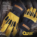 QearSafety 1 pair Cowhide Work Gloves, Gardening, Thorn Resistance ,Mechanic Work, Palm Padded, Knuckle TPR Anti-Impact Protect, Screen Touch Fingers, Multi-Purpose (Large)