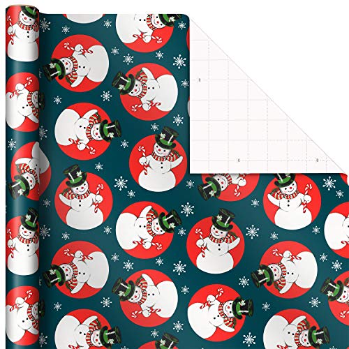 Hallmark Vintage Christmas Wrapping Paper Cut Lines on Reverse (3 Rolls: 120 sq. ft. TTL) Dancing Santas, Classic Snowman, Merry, Jolly, Happy, Peace