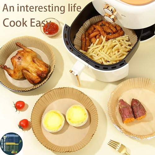 𝟭𝟬𝟬 𝗣𝗖𝗦 Air Fryer Disposable Paper Liner, 𝗕𝗶𝗴 𝗔𝗶𝗿 𝗙𝗿𝘆𝗲𝗿 𝗟𝗶𝗻𝗲𝗿𝘀 Bowl, Non-Stick Disposable,Food Grade Parchment for Baking,Roasting,Microwave,Kitchen use… (20cm)