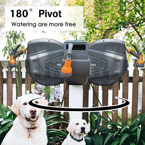 Roywel Retractable Garden Hose Reel,Outdoor Hose Reel,Wall Mounted,Automatic Rewind,180°Piovt, Any Length Lock, With 9- Function Sprayer Nozzle (5/8 100FT)
