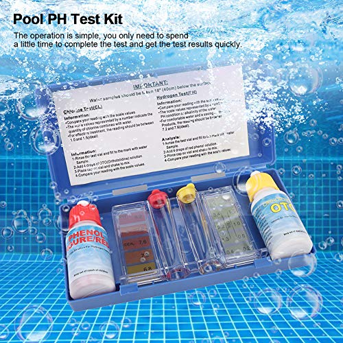 Pool PH Test Kit, Pool Chlorine Test Tool PH Chlorine Testing Kit Water Quality Test Box Accessories for Basic Residential Swimming Pool Spa Water Chemical Refill Test
