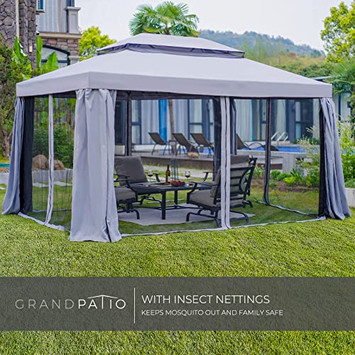 Grand Patio 10x13 Gazebo for Patios Outdoor Gazebo with Mosquito Netting and Curtains Outdoor Patio Canopy for Deck Backyard Garden Lawns