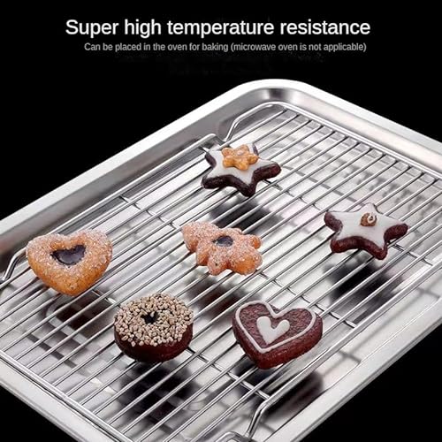 12.4inch x 9.7inch Small Toaster Oven Pan with Grid Rack Set, Stainless Steel Toaster Oven Tray Baking Pan with Cooling Rack for Oven Cooking Roasting