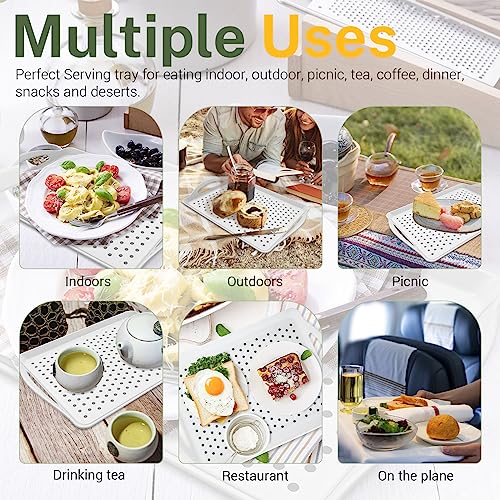 3PCS Non Slip Food Serving Tray with Handles, 16.5"x11.4" White Platters for Serving Food, Rectangle Food Service Tray, Food Trays for Party Kitchen (White)