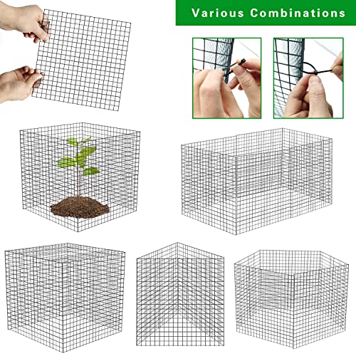 10 Pack Wire Plant Protectors Square Wire Plant Cages Mesh Plant Cage Chicken Wire Cloche with 40 Ground Stakes and 200 Nylon Ties Protect Plants, Garden,Shrubs and Vegetables from Animals, 12x12 inch