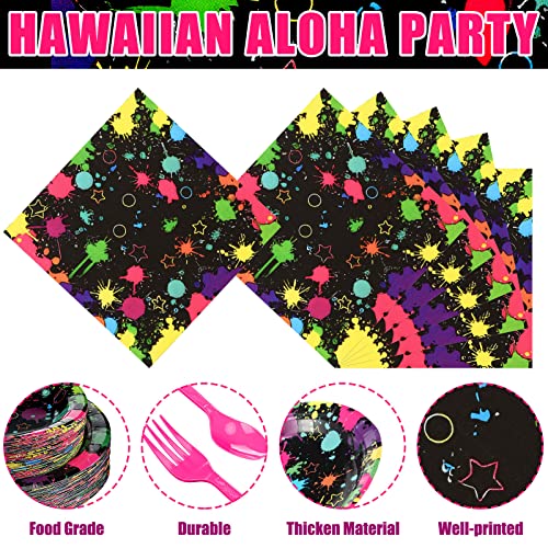 Yingzhao 180 Pcs Neon Birthday Party Paper Plates and Napkins Cups Supplies Disposable Glow Tableware Decorations Utensils Included for Glow in the Dark Party Decorations, Serve 30 Guests