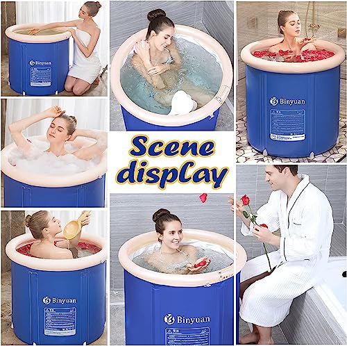 Portable Bathtub Foldable,Soaking Bath Tub with Freestanding Shower Stall,Eco-Friendly Adult Bathroom Foldable Tub for Small Space Hot Bath Ice Bath Spa Tub (29.5'' x 29.5'',Dark Blue)