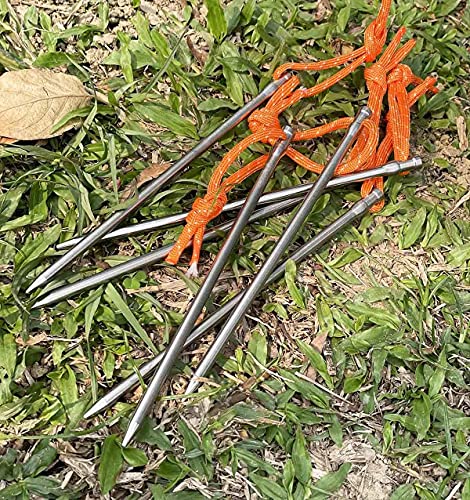 Tentock Titanium Tent Stakes 6pcs/Pack Ultralight Tarp Nails Hammock Pegs for Hard Ground Rock Granite with Reflective Loop (16.5CM)