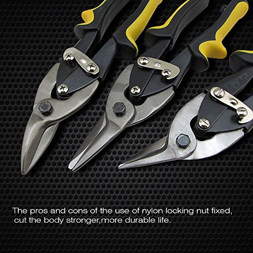 NUZAMAS 3 Piece Set Aviation Tin Snips Straight Left Right Angled Cut Thin Steel Sheet Metal Cutters