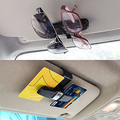 FineGood Glasses Holder for Car Sun Visor Sunglasses with Card Clip Pack of 2 Black