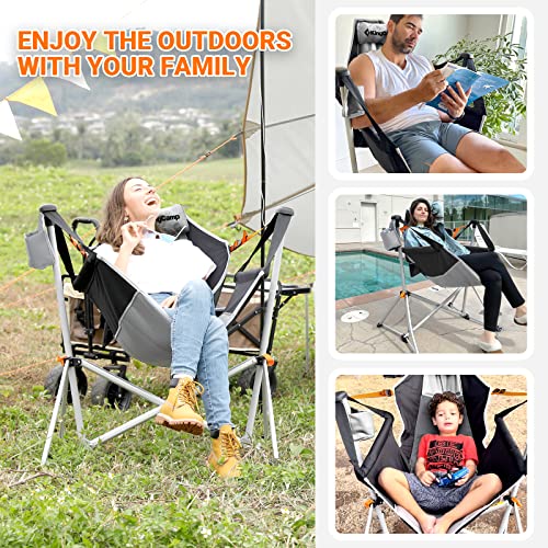 KingCamp Hammock Camping Chair Swinging Rocking Chair for Adults Lawn Beach Camp Outside Portable Folding Chair Hold Up to 300lbs with Adjustable Back Support Carrying Bag Cup Holder (Grey/Black)