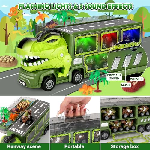 hatisan Dinosaur Truck Toys for Kids 3-5 Years, Tyrannosaurus Transport Car Carrier Truck with 8 Dino Figures (T-rex Dino)