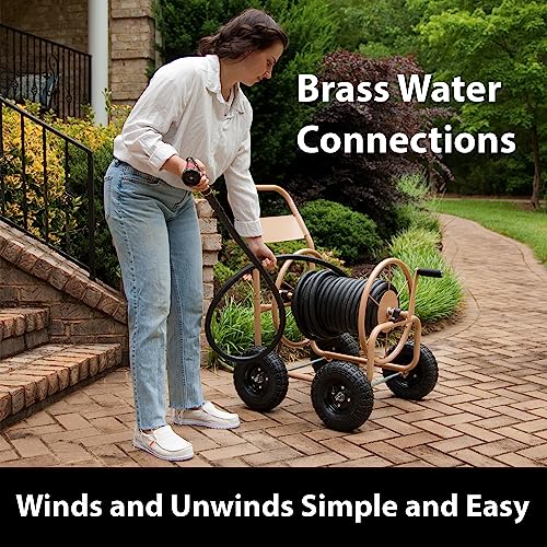 Liberty Garden 870-M1-2 Industrial 4-Wheel Garden Hose Reel Cart, Holds 300-Feet of 5/8-Inch Hose - Tan