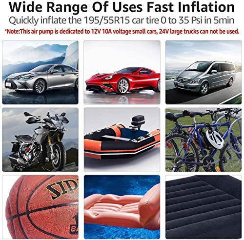 WindGallop Portable Air Compressor Tyre Inflator Air Pump for Car Tyres DC 12V Tyre Pump with Gauge Valve Adaptors LED Light for Automobiles Bike Motorbike Basketball Inflatables (Red)