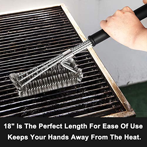 Ayvicco Perfect BBQ Grill Brush, 18" Grill Brush - Stainless Steel Brush w/Wire Bristles 3-in-1 Grill Cleaner Provides Effortless Cleaning, Great Grill Accessories Grill Cooking Grates