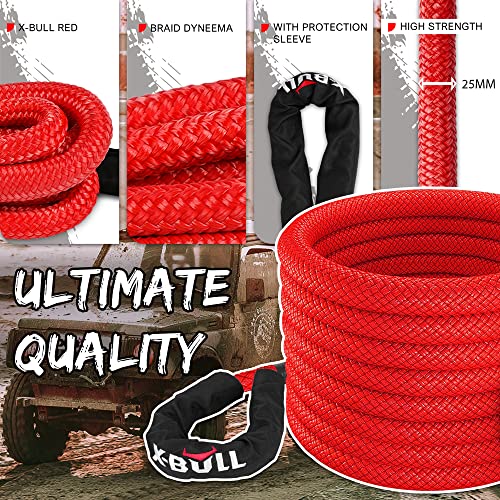 X-Bull Recovery Tow Strap Kinetic Rope 1" x 30Ft/9M with 2 Soft Shackles 15T/33000LBS Strength for Heavy Duty Winch 4x4 4WD Automotive Vehicle Stuck in Sand Mud Snow