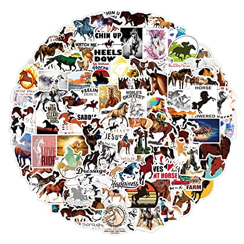 100pcs Horse Stickers Decals, Horse Riding Vinyl Stickers for Water Bottle Laptop Skateboard Car Helmet Luggage, Perfect Horse Gifts for for Adults Teens Kids