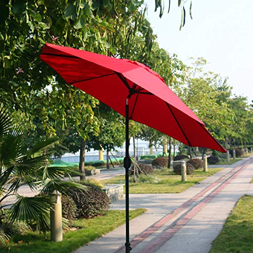 (Red) - Sunnyglade 2.7m Patio Umbrella Outdoor Table Umbrella with 8 Sturdy Ribs (Red)