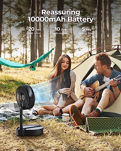 8" Portable Rechargeable Fan, 10000mAh Battery Operated Oscillating Fan, 3 Speeds, Adjustable Height, Foldable Fan, Quiet Small Standing Fan, Powerful USB Desk Fan for Home Office Picnic Camping