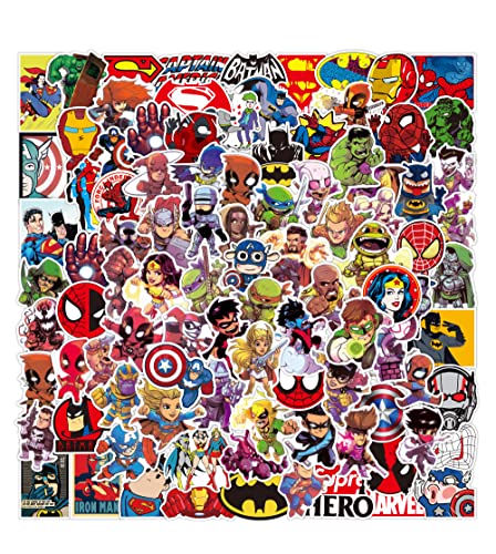 100 PCS Marvel Superhero Stickers,Comic Captain Spiderman Graffiti Vinyl Waterproof Decals for Water Bottles Computer Bicycle Skateboard Luggage Phone Pad Laptop Kids Teens Stickers Pack