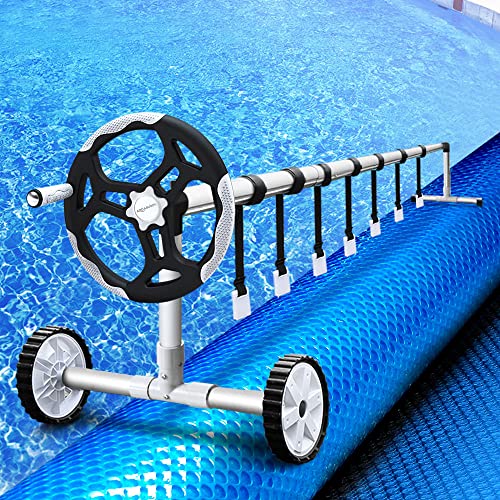 Aquabuddy Pool Cover Roller Blue Silver 8X4.2M 500 Micron Above Ground Rollers, Swimming Pools Covers, Bubble Blanket Heater Garden Summer Rectangle Outdoor