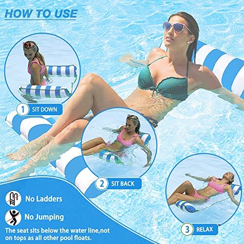 FUNNYTA Water Hammock, 4-in-1 Multi-Portable Water Pool Float Hammock (Saddle, Lounge Chair, Hammock and Drifter) for Adults, Suitable for Travel, Family and Recreation (Striped Blue)