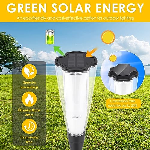 ZWOOS Solar Torches for Outdoor Flickering, All Night Lighting, Garden Torches with Realistic Flames, IP65 Waterproof Solar Lights for Outdoor, Patio, Path, Garden (Pack of 6)