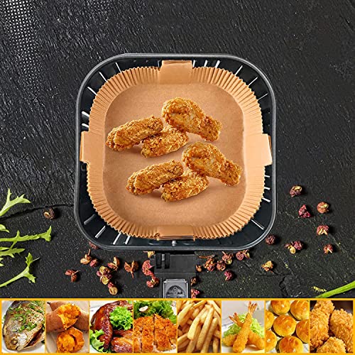 100Pcs Air Fryer Disposable Paper Liner With handle Easy take out, Baking Paper for Air Fryer Water-proof, Oil-proof, Non-stick, Parchment Paper for Baking- 7.9 inch Air Fryer Liners Square