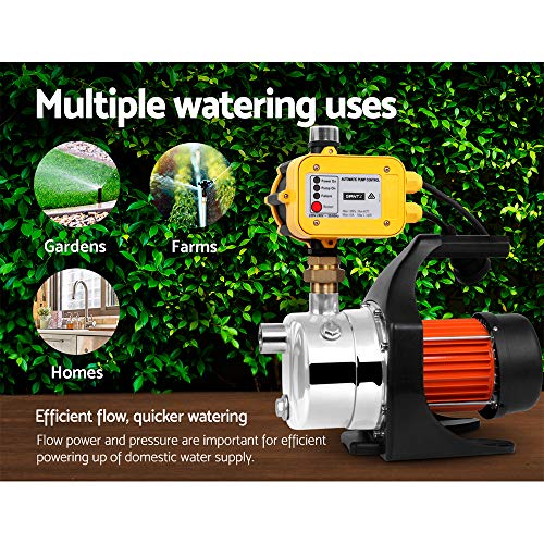Giantz Water Pump, 1500W 4320L/H Electric High Pressure Garden Pumps Controller Irrigation for Pool Pond Tank Home Farm, Portable Automatic Switch Anti-rust Stainless Steel Body Black
