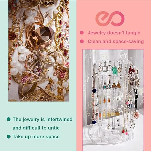 360 Rotating Jewelry Organiser Stand, 4-Tier Display Rack Tray Storage Holder for Earrings, Necklaces, Bracelets, and Rings