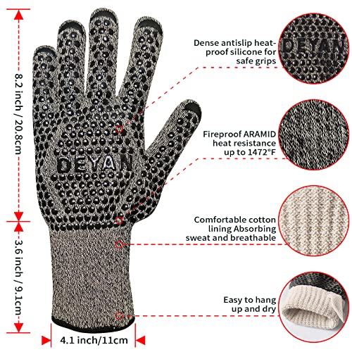 DEYAN BBQ Gloves - Heat Resistant Oven Gloves, Kitchen Silicone Non-Slip Oven Mitts, Outdoor Cooking Glove for Barbecue, Smoker & Camping (Black)