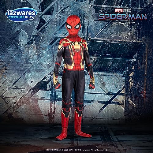 Marvel Integrated Spider-Man Official Youth Deluxe Zentai Suit - Spandex Jumpsuit with Printed Design and Spandex Detachable Mask with Plastic Eyes