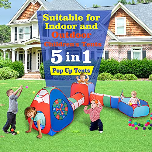 STLOVe Kids Play Tent, Customized Kids Play Tunnel Tent Toy Tents Pop Up Tent Fort with Storage Bag (Not Include Ball)│Bold Wire & Thickened Fabric│6 Ground nail+2 Basketball box+4 Darts+8 Balls