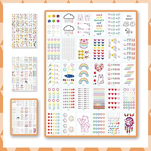 YUNAI 90 Sheets Temporary Tattoo Kids, Waterproof Cute Animals Anime Rainbow Girl Face Tattoo, Children Temporary Tattoo Toys for Birthday Parties Supplies Favors Kids Boys Girls School Rewards Gifts