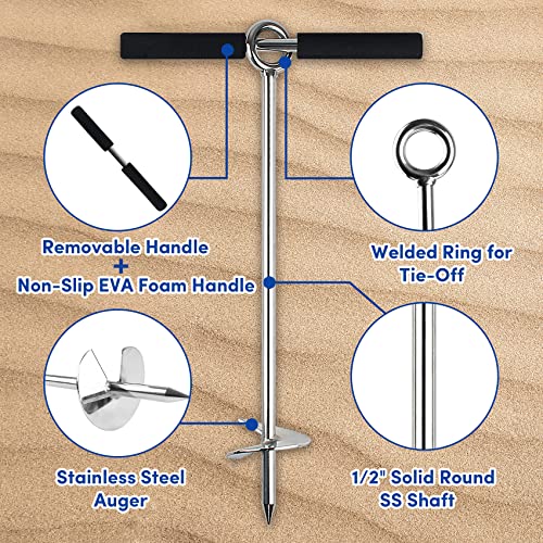 Sandshark Stainless Lite 18 inch Sand Anchor for Watercrafts with Padded case., Silver