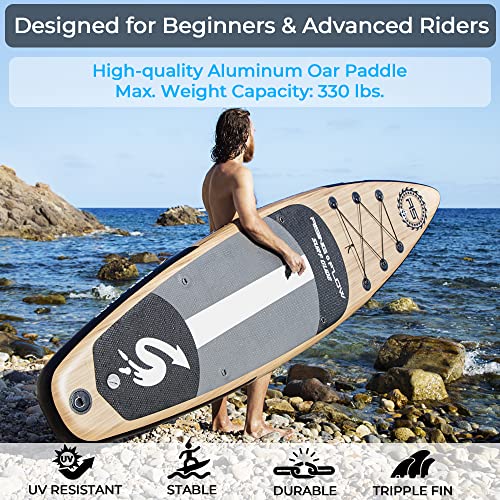 SereneLife Inflatable Stand Up Paddle Board (6 Inches Thick) with Premium SUP Accessories & Carry Bag | Wide Stance, Bottom Fin for Paddling, Surf Control, Non-Slip Deck | Youth & Adult Standing Boat