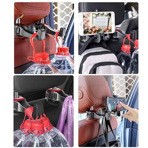 UDIKEFO Universal Car Vehicle Back Seat Headrest Mobile Phone Holder Hanger Holder Hook for Bag Purse Cloth Grocery (Red - 2 Pack)